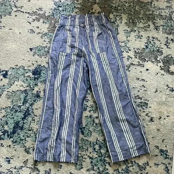 Maeve linen railroad stripe wide leg pocket button fly high waist pants 0 NWT - Picture 5 of 7